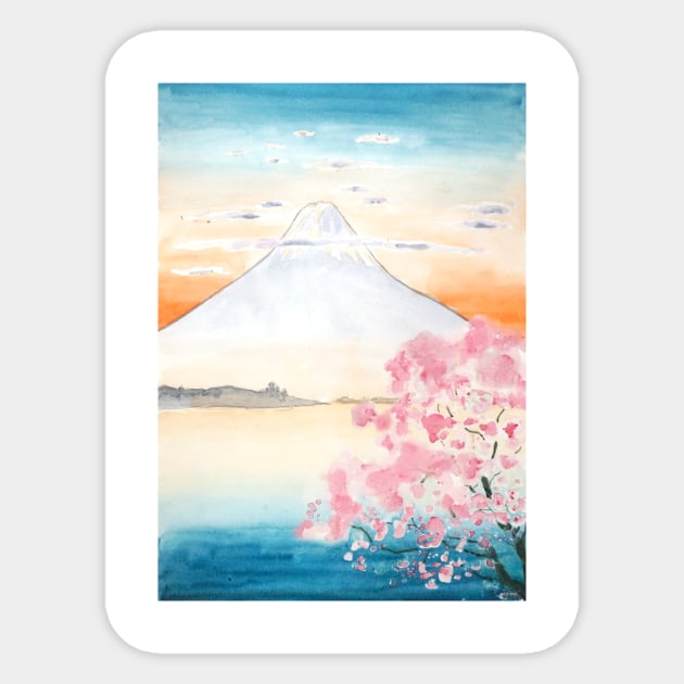 sukura and Mount Fuji Sticker by colorandcolor